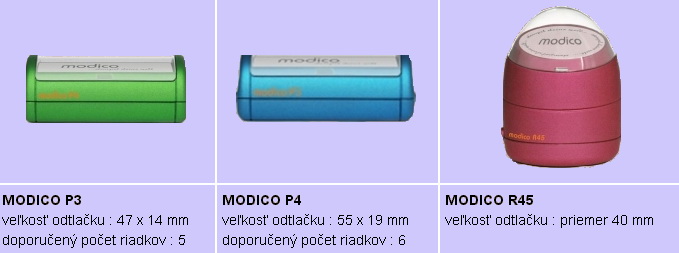 vreckové a guľaté pečiatky modico